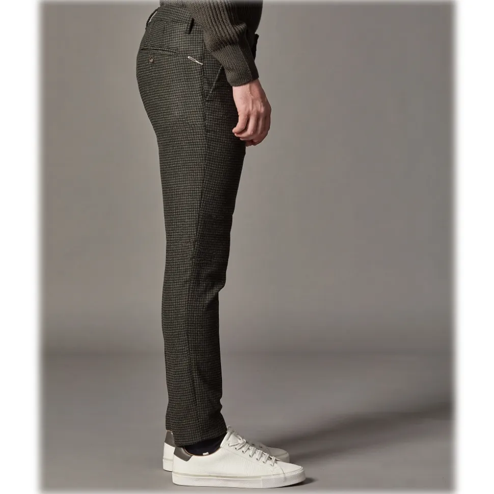 Cruna - New Town Trousers in Pied-de-Poule Wool - 482 - Forest Green - Handmade in Italy - Luxury High Quality Pants - Avvenice