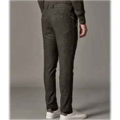 Cruna - New Town Trousers in Pied-de-Poule Wool - 482 - Forest Green - Handmade in Italy - Luxury High Quality Pants - Avvenice