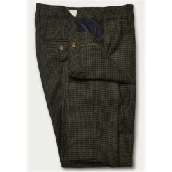 Cruna - New Town Trousers in Pied-de-Poule Wool - 482 - Forest Green - Handmade in Italy - Luxury High Quality Pants - Avvenice