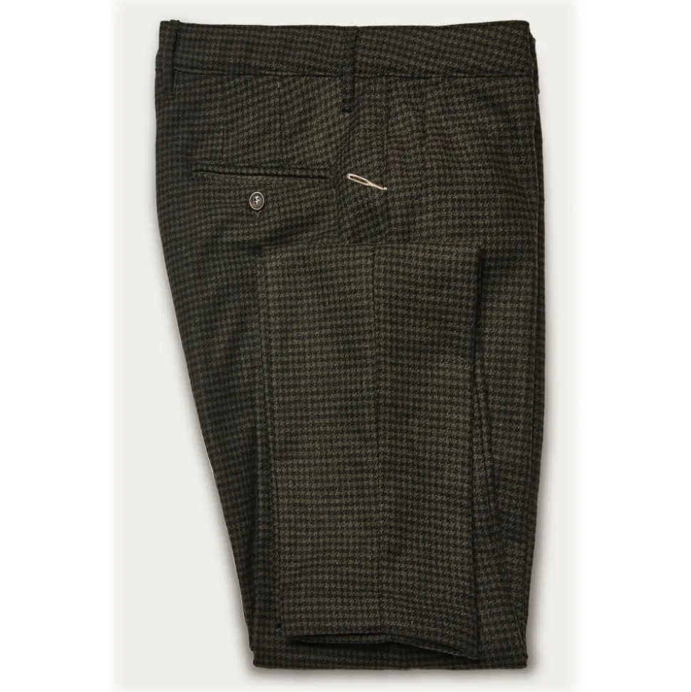 Cruna - New Town Trousers in Pied-de-Poule Wool - 482 - Forest Green - Handmade in Italy - Luxury High Quality Pants - Avvenice