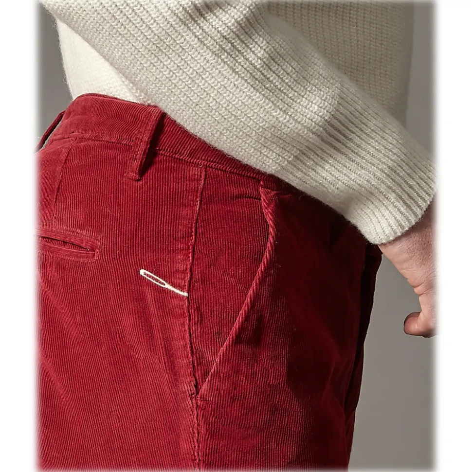 Cruna - New Town Trousers in Cotton Corduroy - 464 - Red - Handmade in Italy - Luxury High Quality Pants - Avvenice