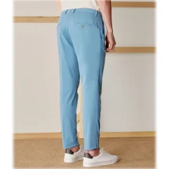 Cruna - New Town Trousers in Cotton - 520 - Light Blue - Handmade in Italy - Luxury High Quality Pants - Avvenice