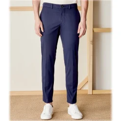 Cruna - New Town Trousers in Cotton - 520 - Navy - Handmade in Italy - Luxury High Quality Pants - Avvenice