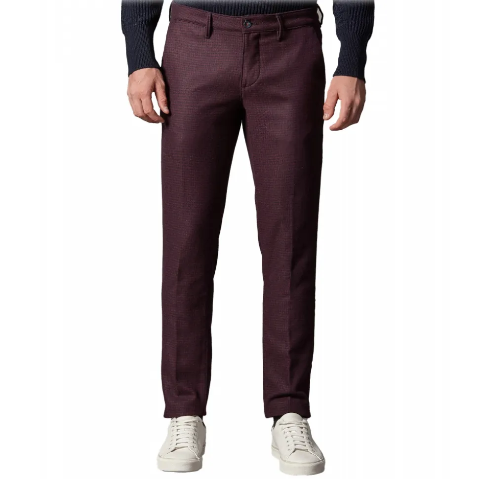 Cruna - New Town Trousers in Pied-de-Poule Wool - 482 - Bordeaux - Handmade in Italy - Luxury High Quality Pants - Avvenice