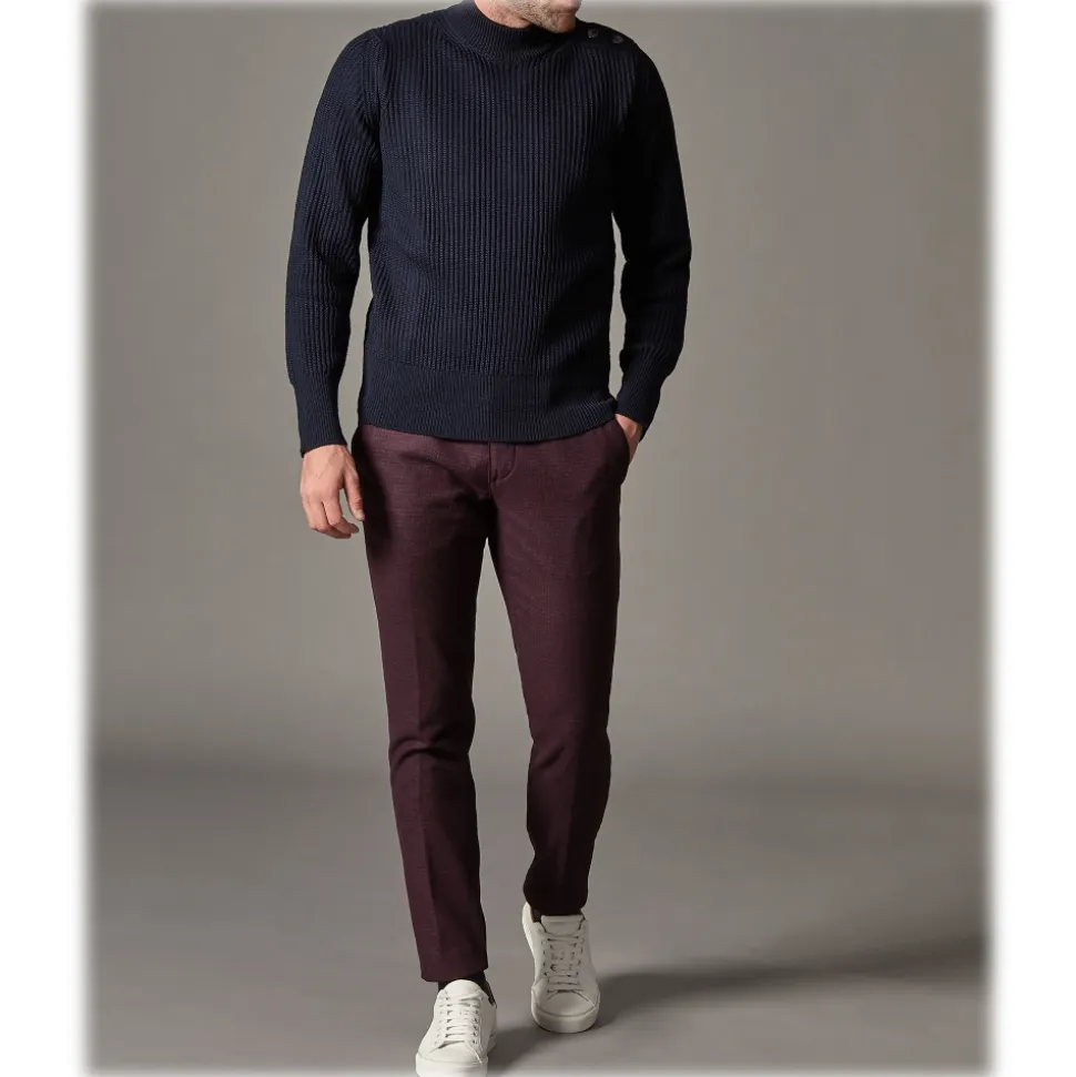 Cruna - New Town Trousers in Pied-de-Poule Wool - 482 - Bordeaux - Handmade in Italy - Luxury High Quality Pants - Avvenice