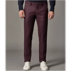 Cruna - New Town Trousers in Pied-de-Poule Wool - 482 - Bordeaux - Handmade in Italy - Luxury High Quality Pants - Avvenice