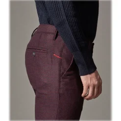 Cruna - New Town Trousers in Pied-de-Poule Wool - 482 - Bordeaux - Handmade in Italy - Luxury High Quality Pants - Avvenice