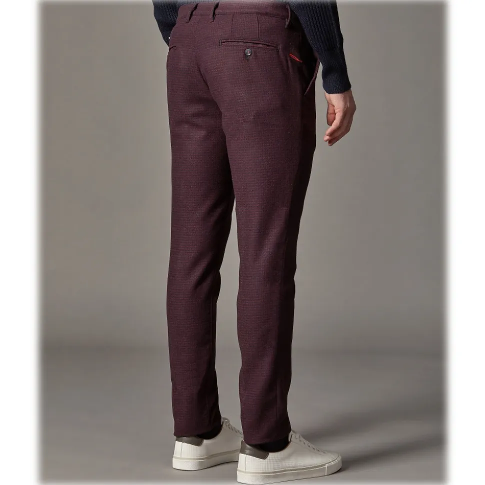 Cruna - New Town Trousers in Pied-de-Poule Wool - 482 - Bordeaux - Handmade in Italy - Luxury High Quality Pants - Avvenice