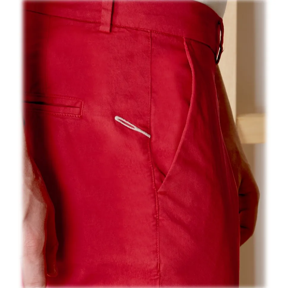Cruna - New Town Trousers in Cotton - 522 - Red - Handmade in Italy - Luxury High Quality Pants - Avvenice