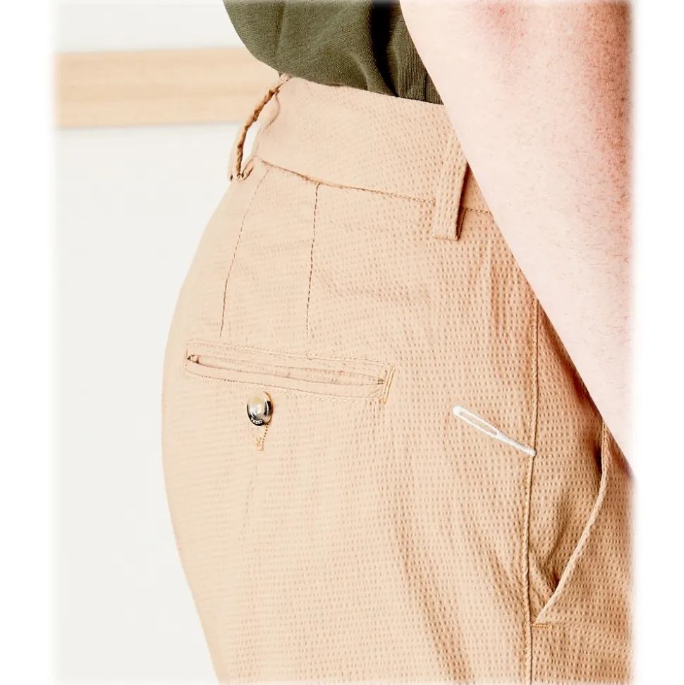 Cruna - New Town Trousers in Seersucker - 521 - Terra - Handmade in Italy - Luxury High Quality Pants - Avvenice