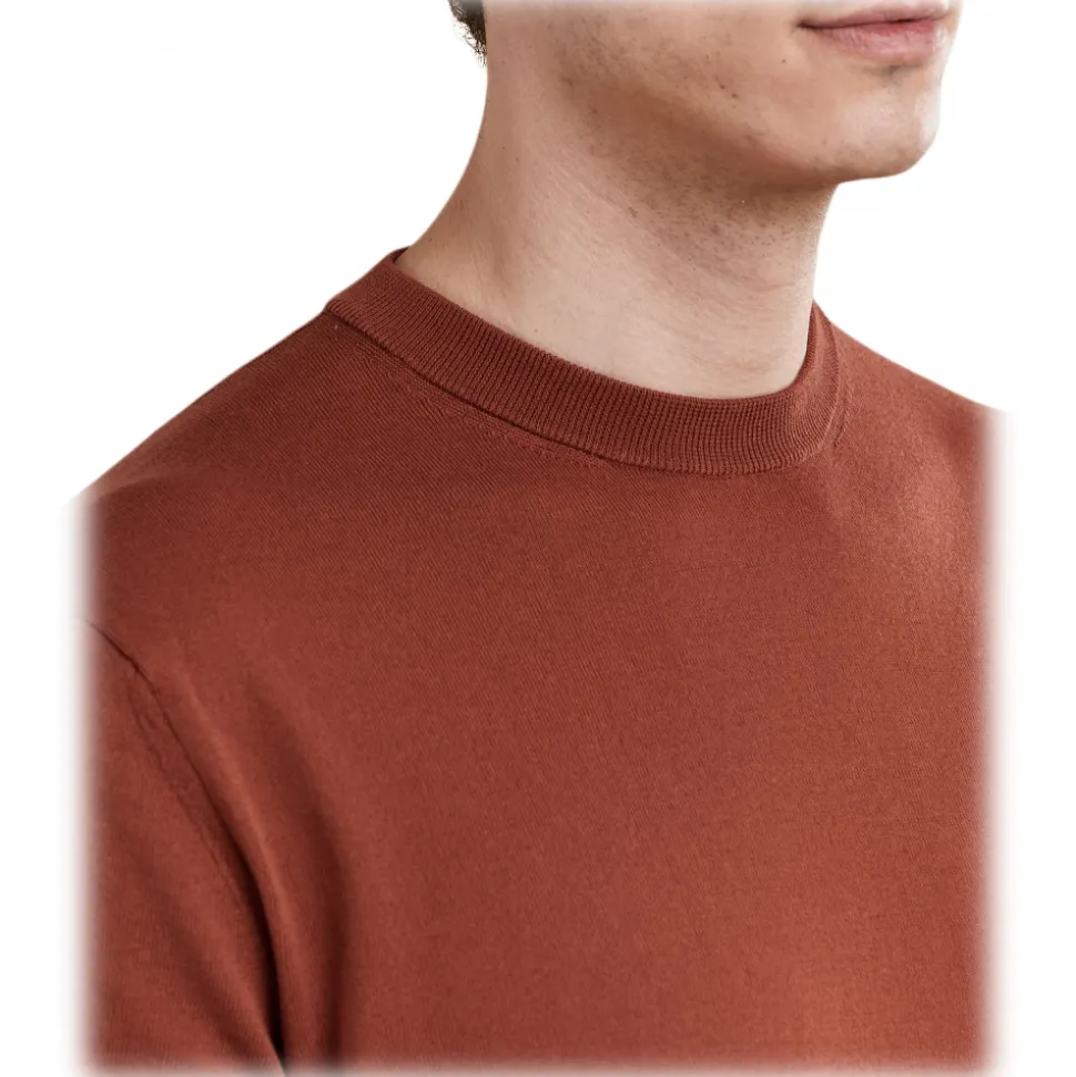 Cruna - Nizza Knitted T-Shirt - 1531 - Rust - Handmade in Italy - Luxury High Quality Collection - Avvenice