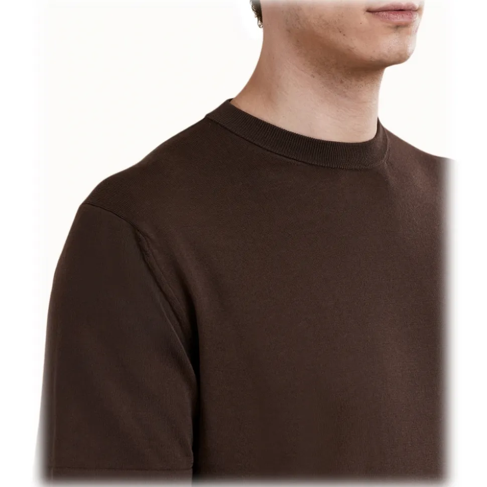 Cruna - Nizza Knitted T-Shirt - 1531 - Dark Brown - Handmade in Italy - Luxury High Quality Collection - Avvenice