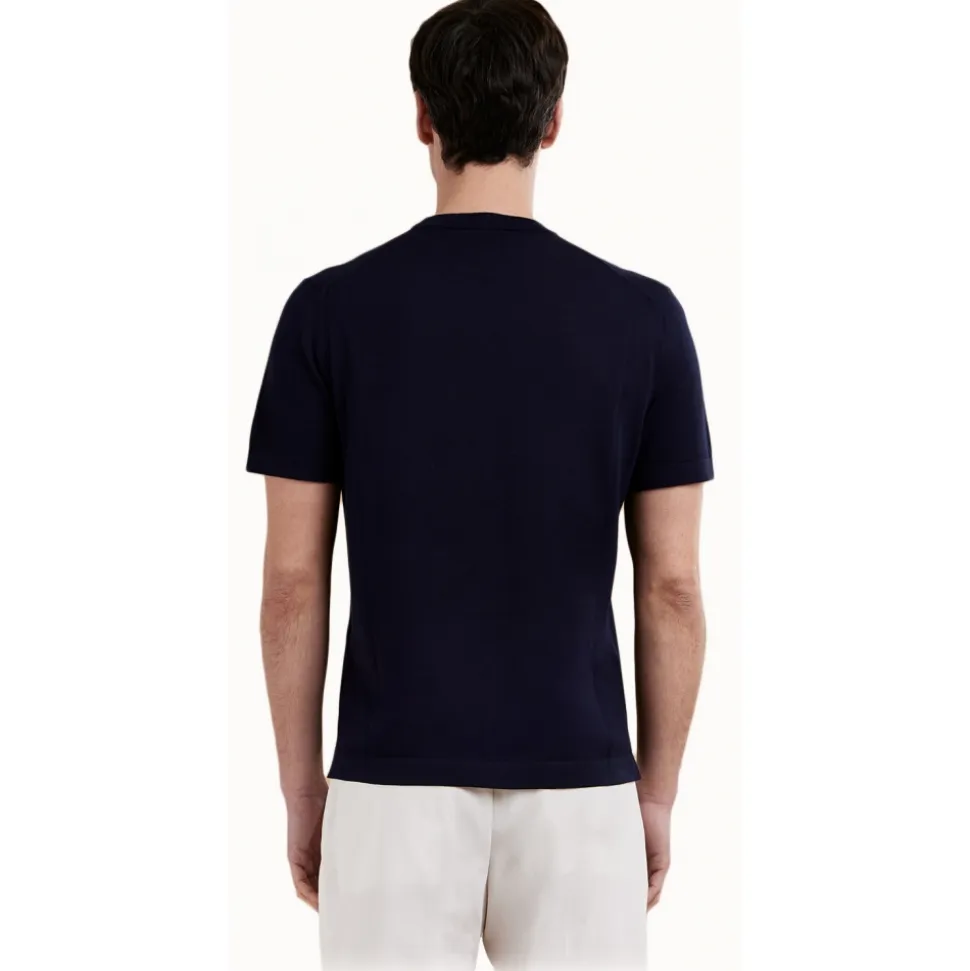 Cruna - Nizza Knitted T-Shirt - 1531 - Night Blue - Handmade in Italy - Luxury High Quality Collection - Avvenice