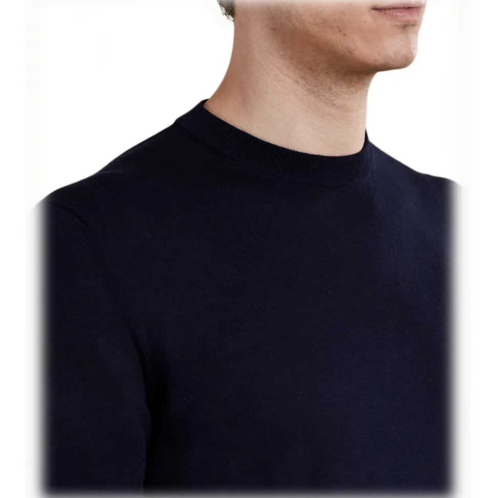 Cruna - Nizza Knitted T-Shirt - 1531 - Night Blue - Handmade in Italy - Luxury High Quality Collection - Avvenice