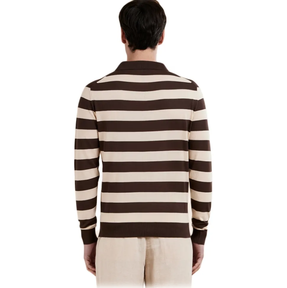 Cruna - Portofino Stripes Knitted Polo - 1530 - Dark Brown - Handmade in Italy - Luxury High Quality Collection - Avvenice