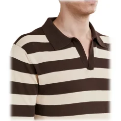 Cruna - Portofino Stripes Knitted Polo - 1530 - Dark Brown - Handmade in Italy - Luxury High Quality Collection - Avvenice