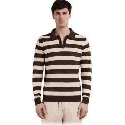 Cruna - Portofino Stripes Knitted Polo - 1530 - Dark Brown - Handmade in Italy - Luxury High Quality Collection - Avvenice