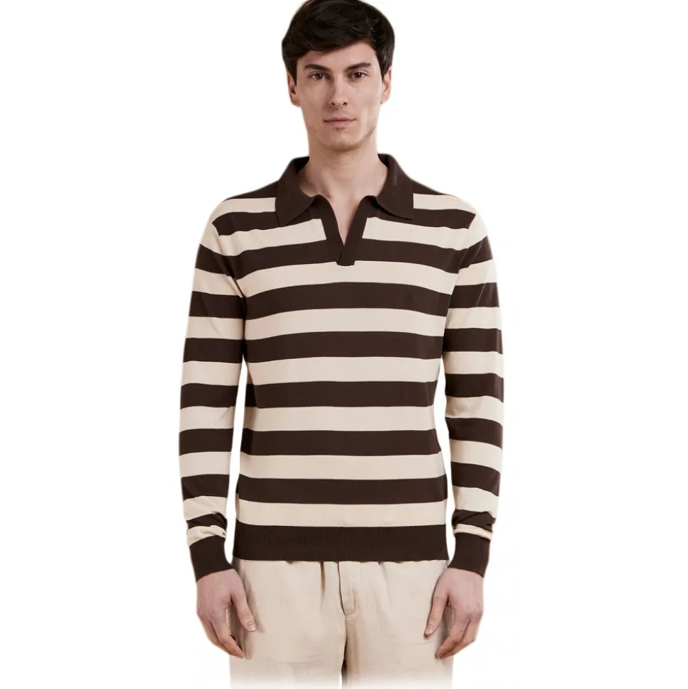 Cruna - Portofino Stripes Knitted Polo - 1530 - Dark Brown - Handmade in Italy - Luxury High Quality Collection - Avvenice