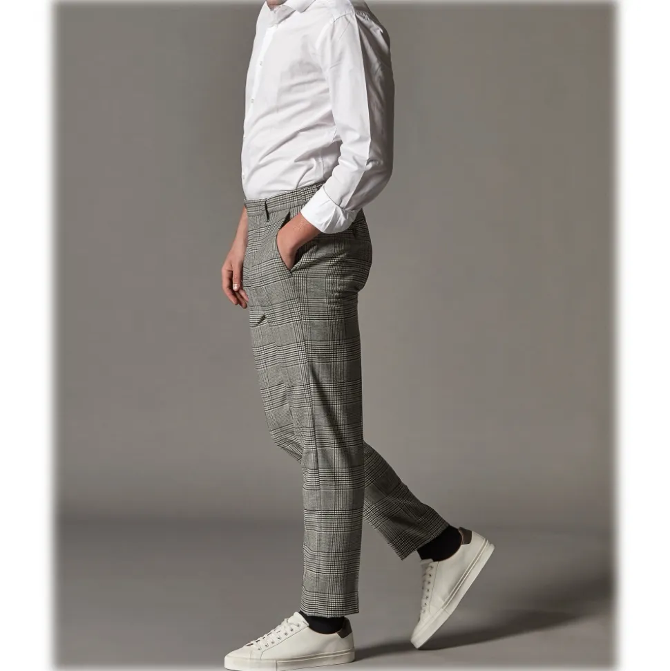 Cruna - Raval Prince of Wales Wool Trousers - 474 - Anthracite - Handmade in Italy - Luxury High Quality Pants - Avvenice