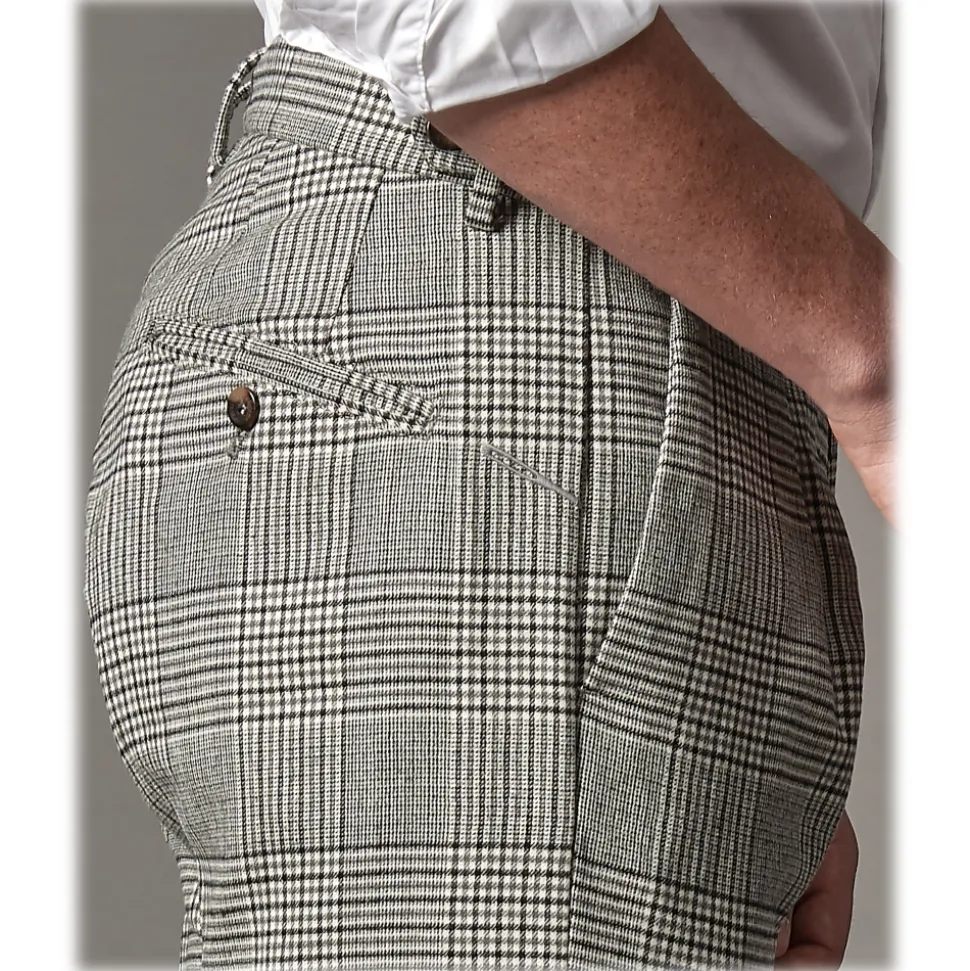 Cruna - Raval Prince of Wales Wool Trousers - 474 - Anthracite - Handmade in Italy - Luxury High Quality Pants - Avvenice