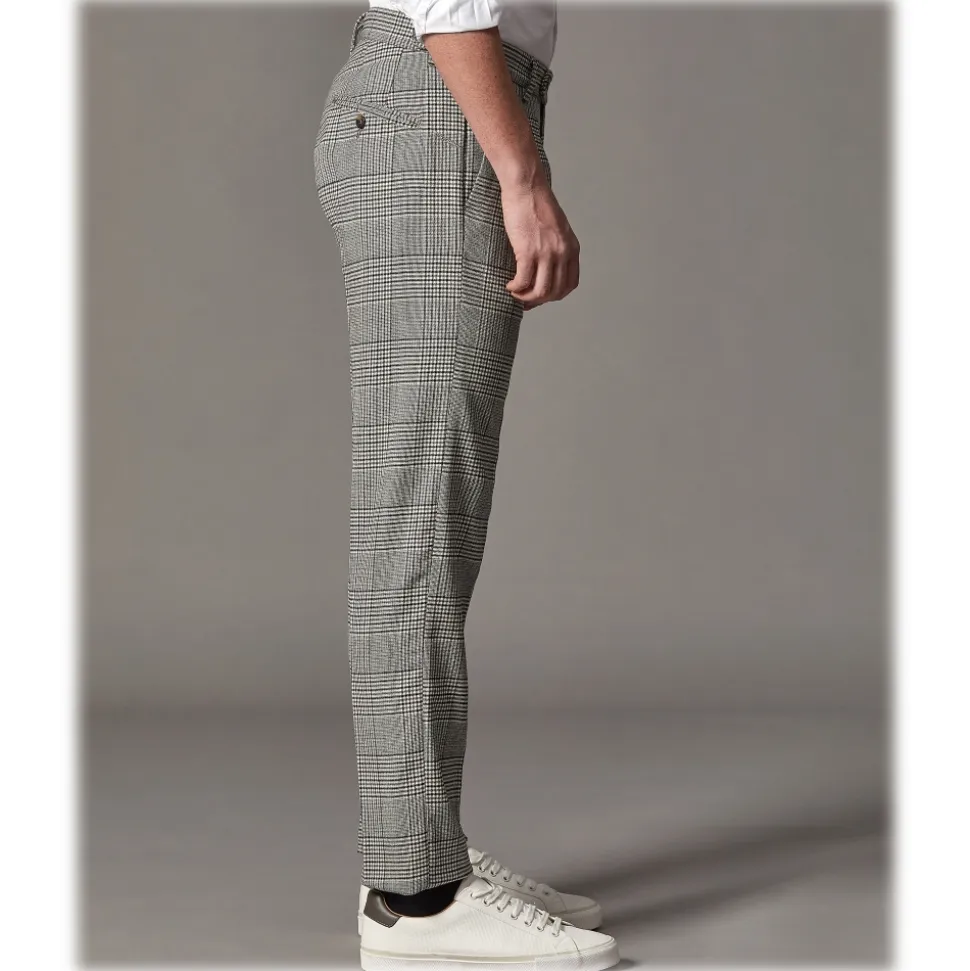 Cruna - Raval Prince of Wales Wool Trousers - 474 - Anthracite - Handmade in Italy - Luxury High Quality Pants - Avvenice