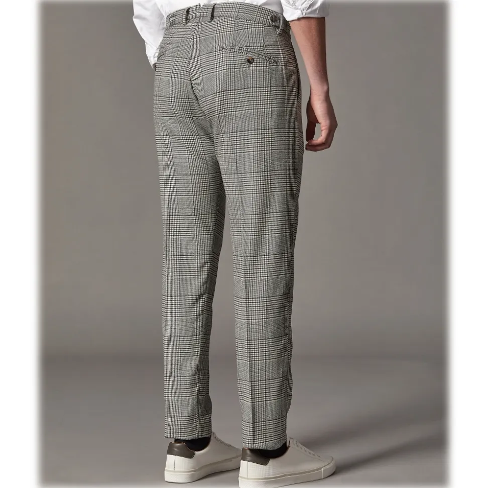 Cruna - Raval Prince of Wales Wool Trousers - 474 - Anthracite - Handmade in Italy - Luxury High Quality Pants - Avvenice