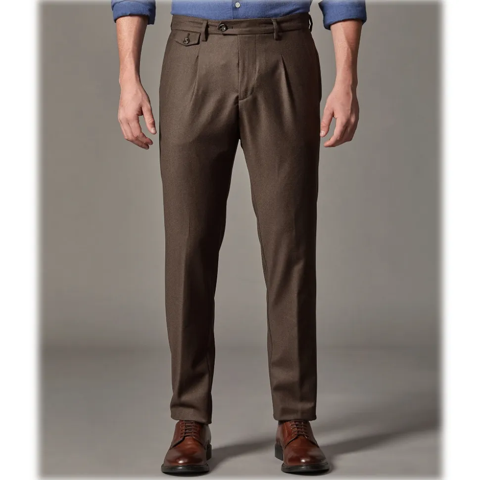 Cruna - Raval Trousers in Wool Flannel - 628 - Coffee Brown - Handmade in Italy - Luxury High Quality Pants - Avvenice