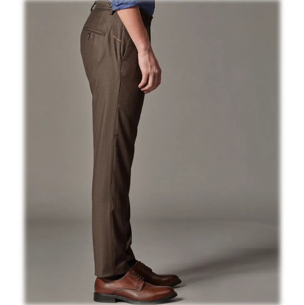 Cruna - Raval Trousers in Wool Flannel - 628 - Coffee Brown - Handmade in Italy - Luxury High Quality Pants - Avvenice