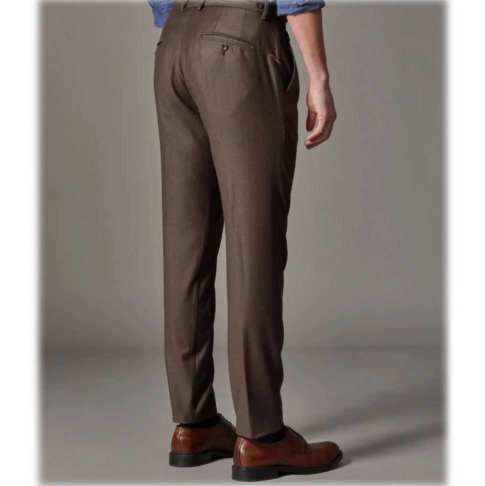 Cruna - Raval Trousers in Wool Flannel - 628 - Coffee Brown - Handmade in Italy - Luxury High Quality Pants - Avvenice