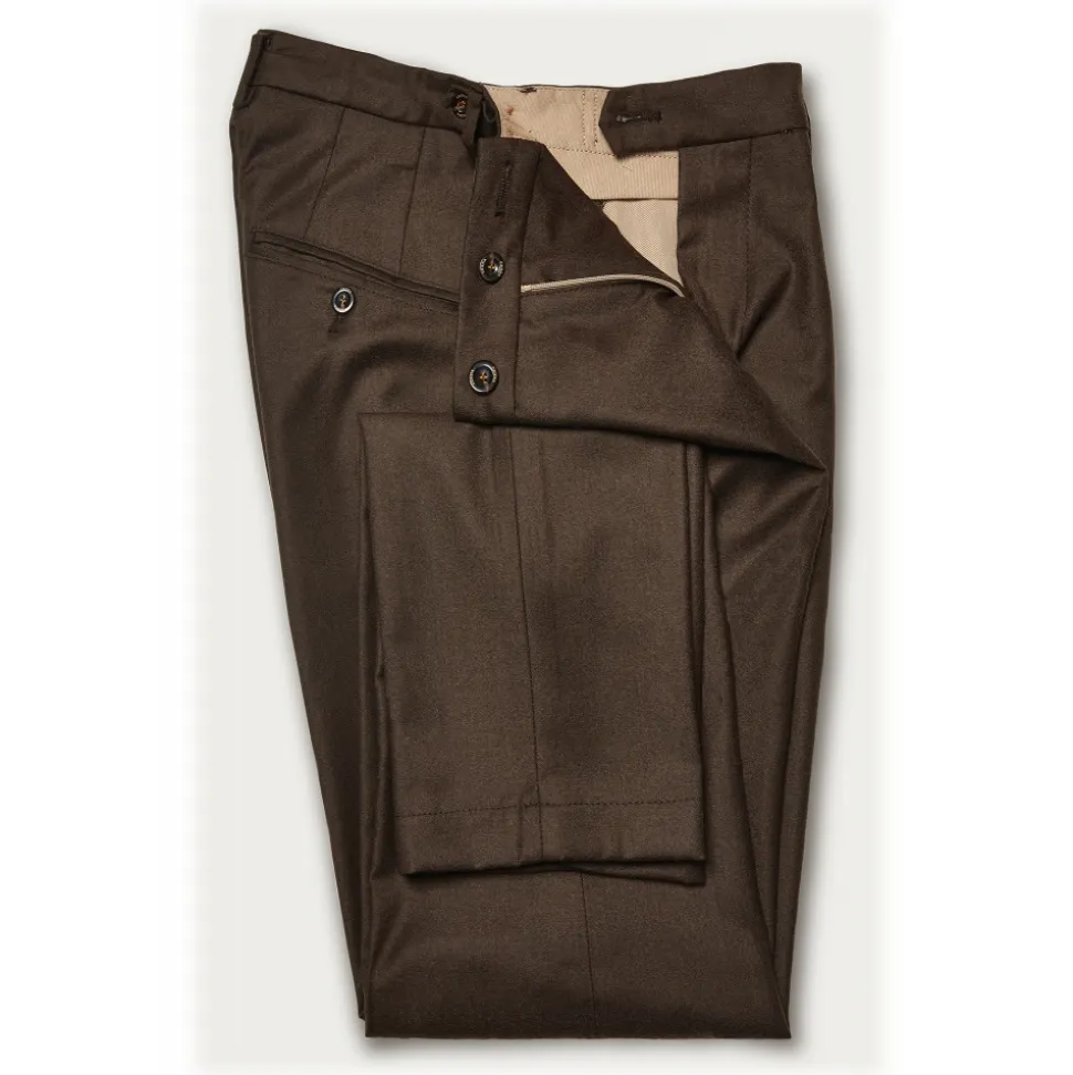 Cruna - Raval Trousers in Wool Flannel - 628 - Coffee Brown - Handmade in Italy - Luxury High Quality Pants - Avvenice