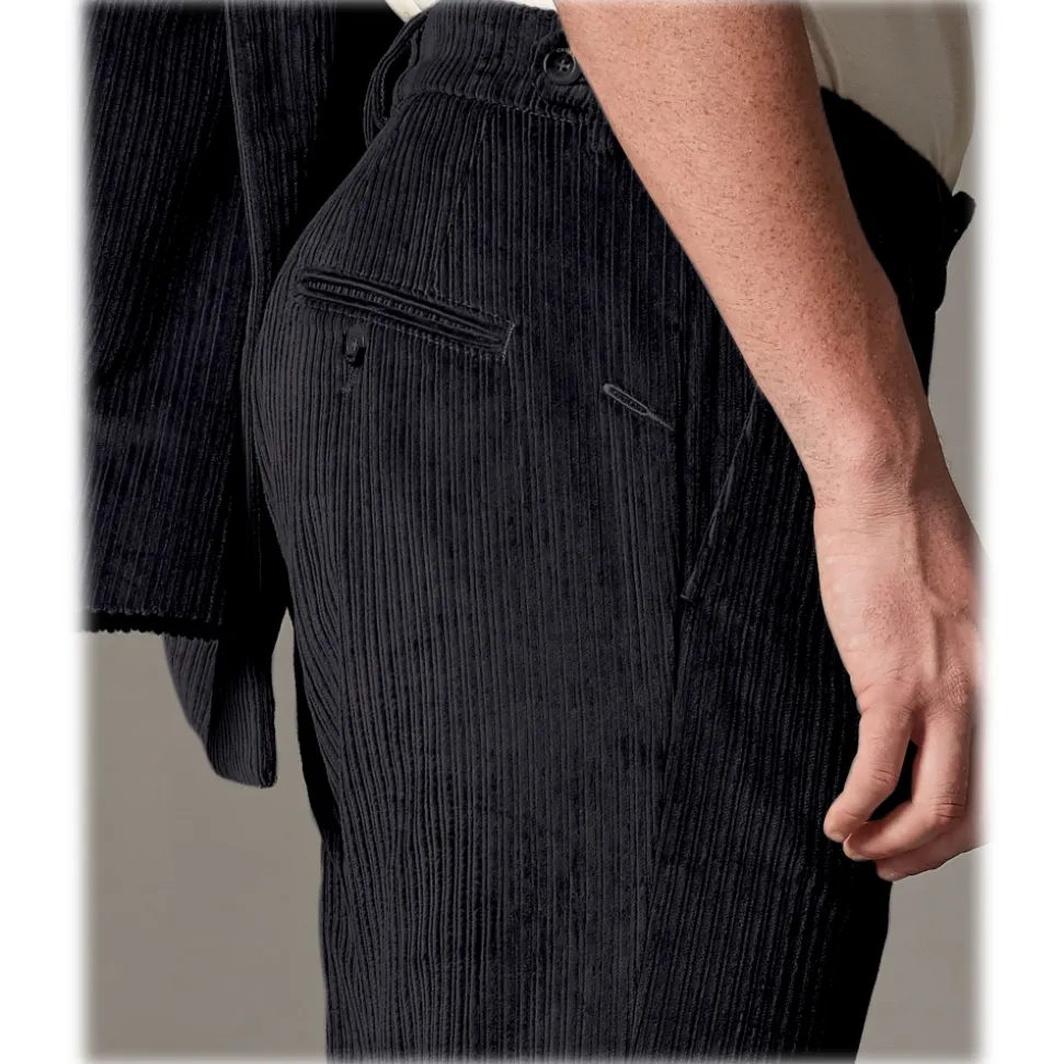 Cruna - Raval Trousers in Corduroy - 611 - Night Blue - Handmade in Italy - Luxury High Quality Pants - Avvenice
