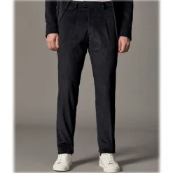 Cruna - Raval Trousers in Corduroy - 611 - Night Blue - Handmade in Italy - Luxury High Quality Pants - Avvenice