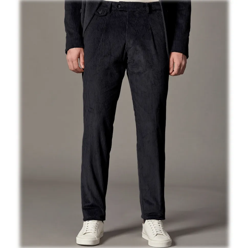 Cruna - Raval Trousers in Corduroy - 611 - Night Blue - Handmade in Italy - Luxury High Quality Pants - Avvenice