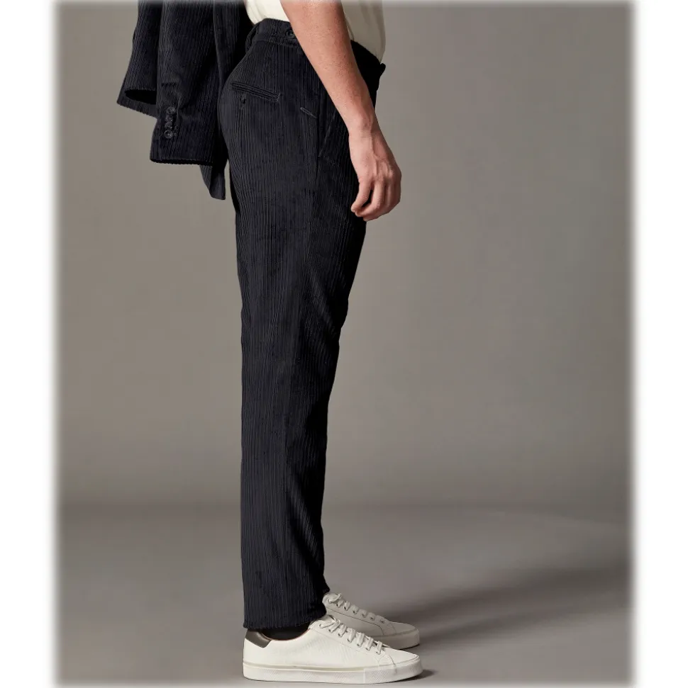 Cruna - Raval Trousers in Corduroy - 611 - Night Blue - Handmade in Italy - Luxury High Quality Pants - Avvenice