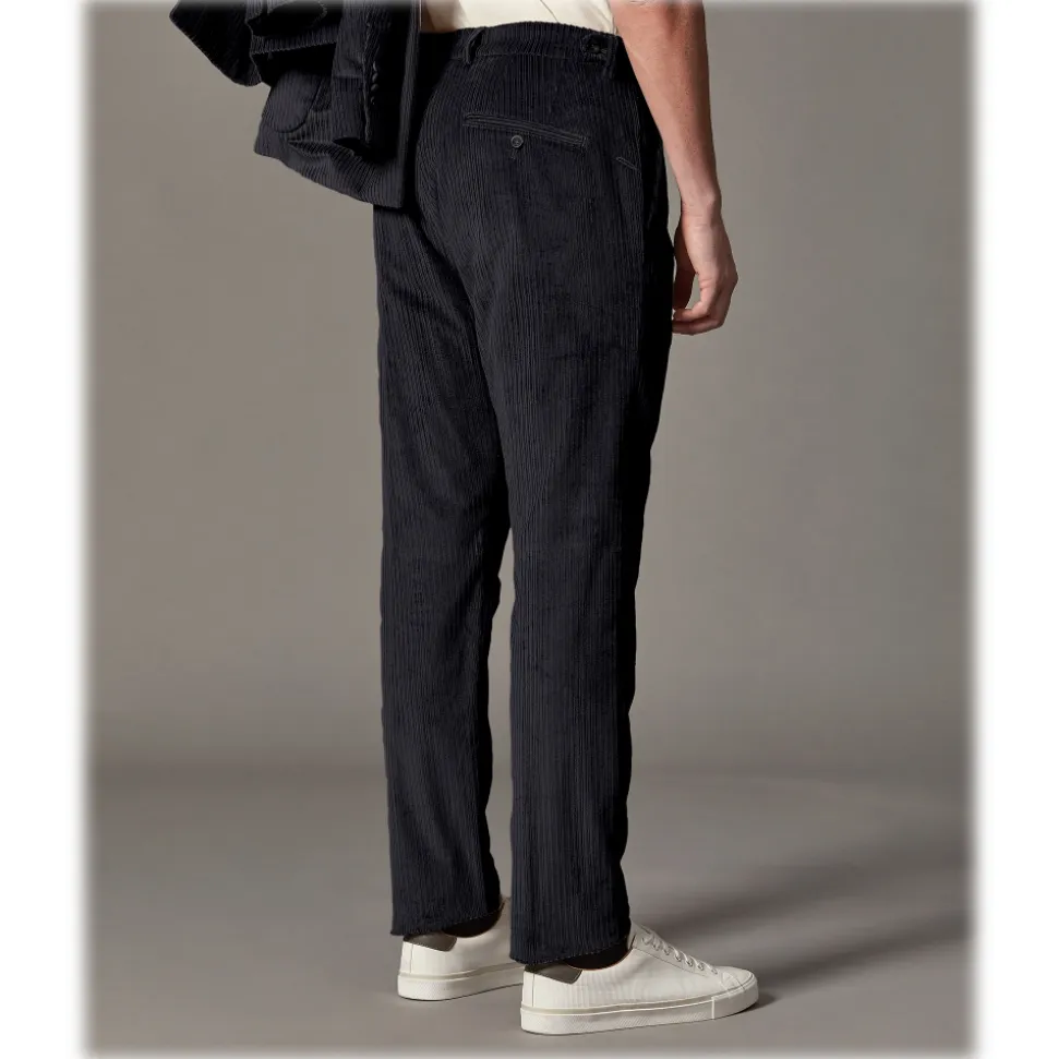 Cruna - Raval Trousers in Corduroy - 611 - Night Blue - Handmade in Italy - Luxury High Quality Pants - Avvenice