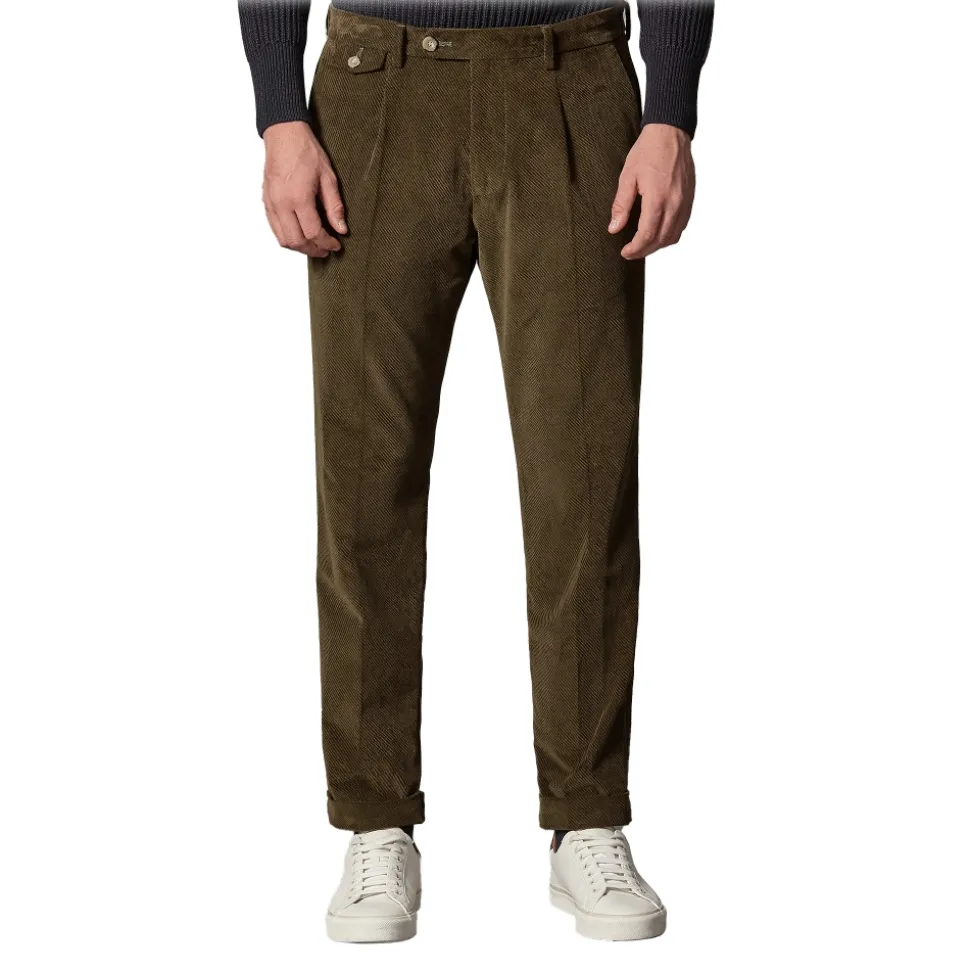 Cruna - Raval Trousers in Corduroy - 613 - Moss Green - Handmade in Italy - Luxury High Quality Pants - Avvenice