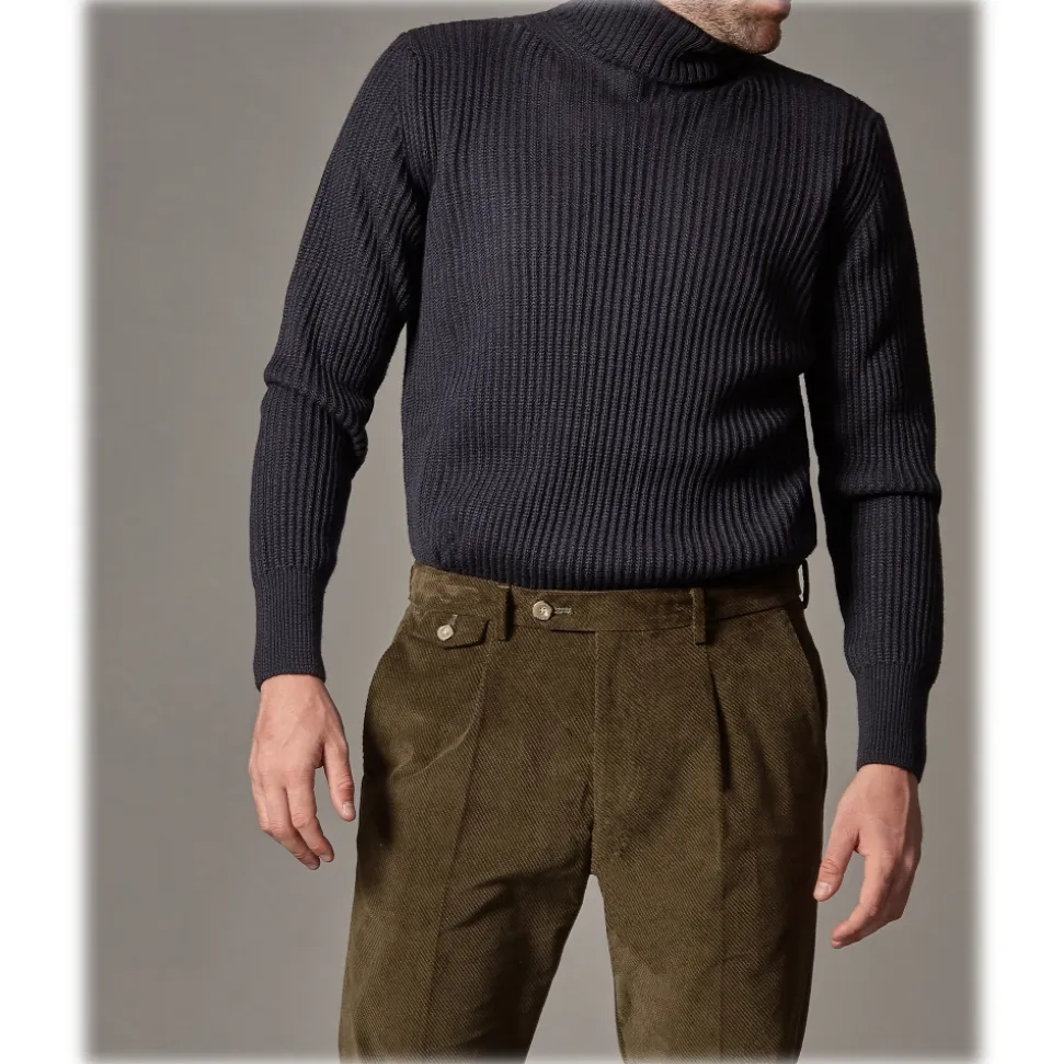 Cruna - Raval Trousers in Corduroy - 613 - Moss Green - Handmade in Italy - Luxury High Quality Pants - Avvenice