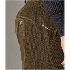 Cruna - Raval Trousers in Corduroy - 613 - Moss Green - Handmade in Italy - Luxury High Quality Pants - Avvenice