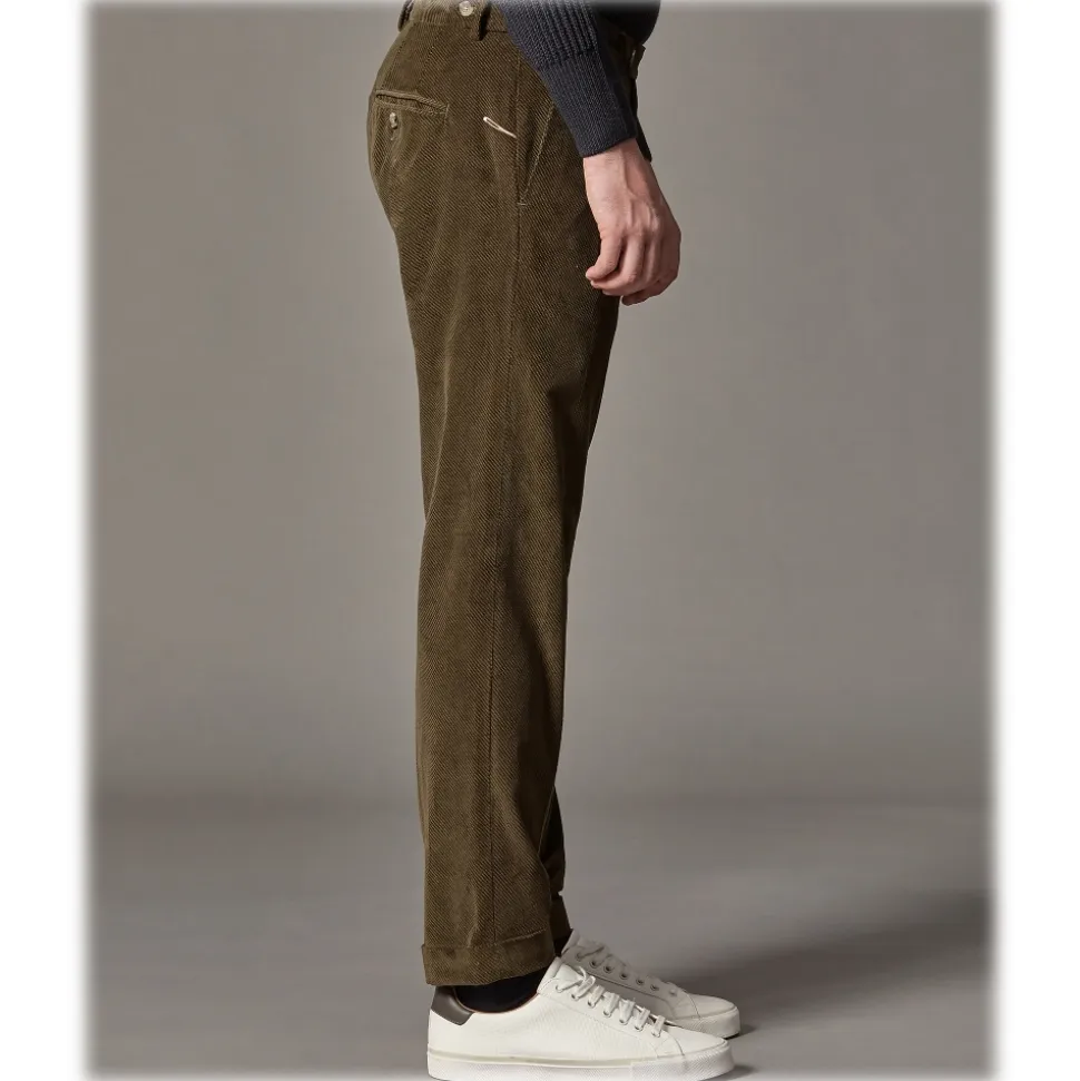 Cruna - Raval Trousers in Corduroy - 613 - Moss Green - Handmade in Italy - Luxury High Quality Pants - Avvenice