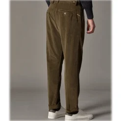 Cruna - Raval Trousers in Corduroy - 613 - Moss Green - Handmade in Italy - Luxury High Quality Pants - Avvenice