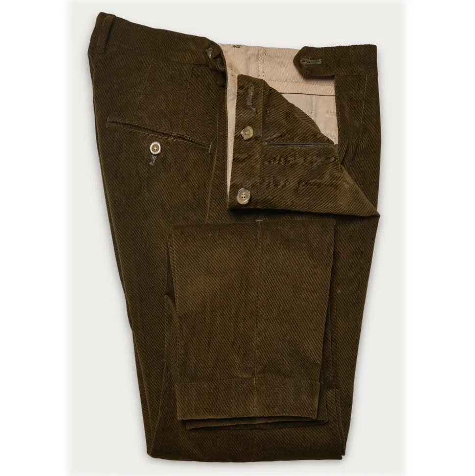 Cruna - Raval Trousers in Corduroy - 613 - Moss Green - Handmade in Italy - Luxury High Quality Pants - Avvenice