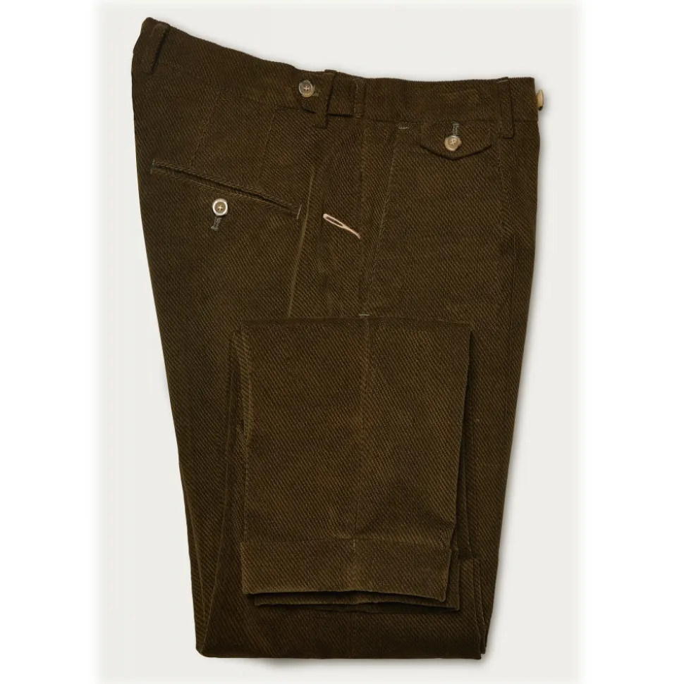 Cruna - Raval Trousers in Corduroy - 613 - Moss Green - Handmade in Italy - Luxury High Quality Pants - Avvenice