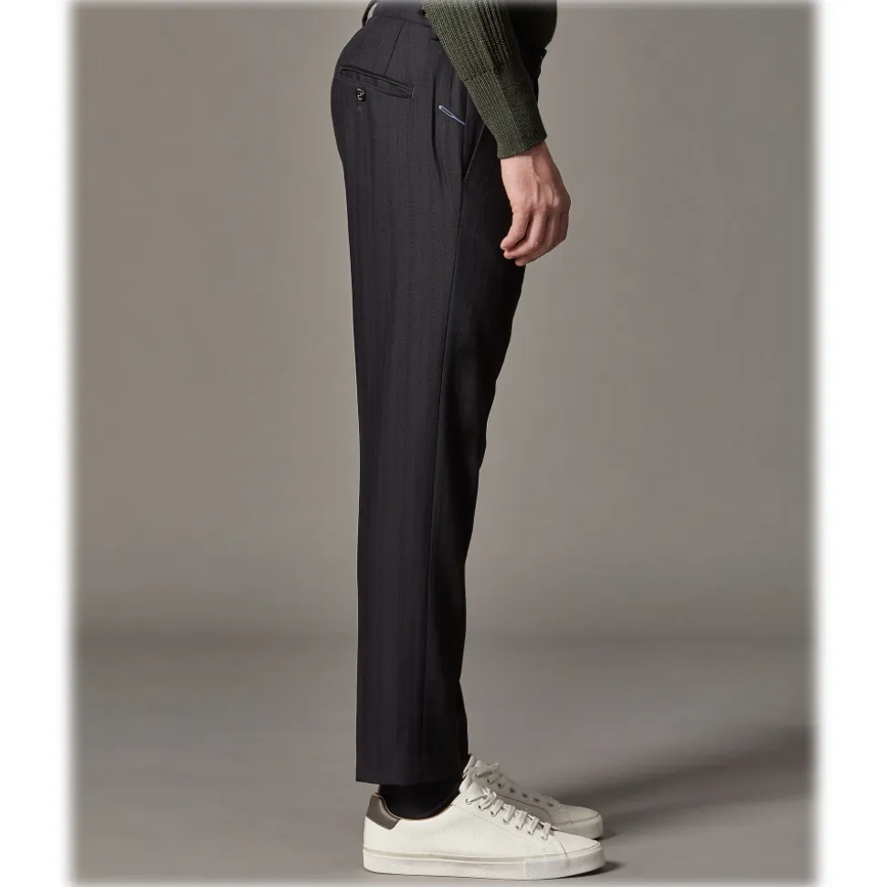 Cruna - Raval Trousers in Wool and Cotton - 623 - Night Blue - Handmade in Italy - Luxury High Quality Pants - Avvenice