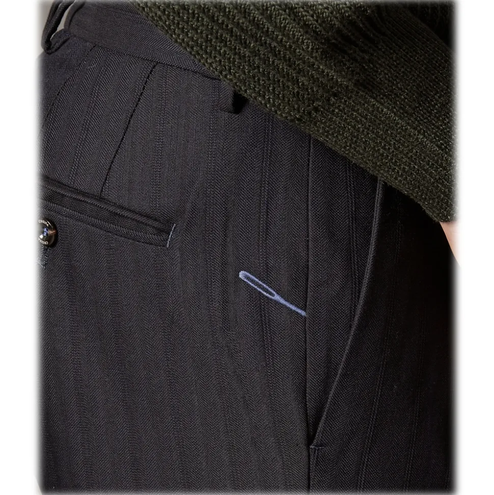 Cruna - Raval Trousers in Wool and Cotton - 623 - Night Blue - Handmade in Italy - Luxury High Quality Pants - Avvenice