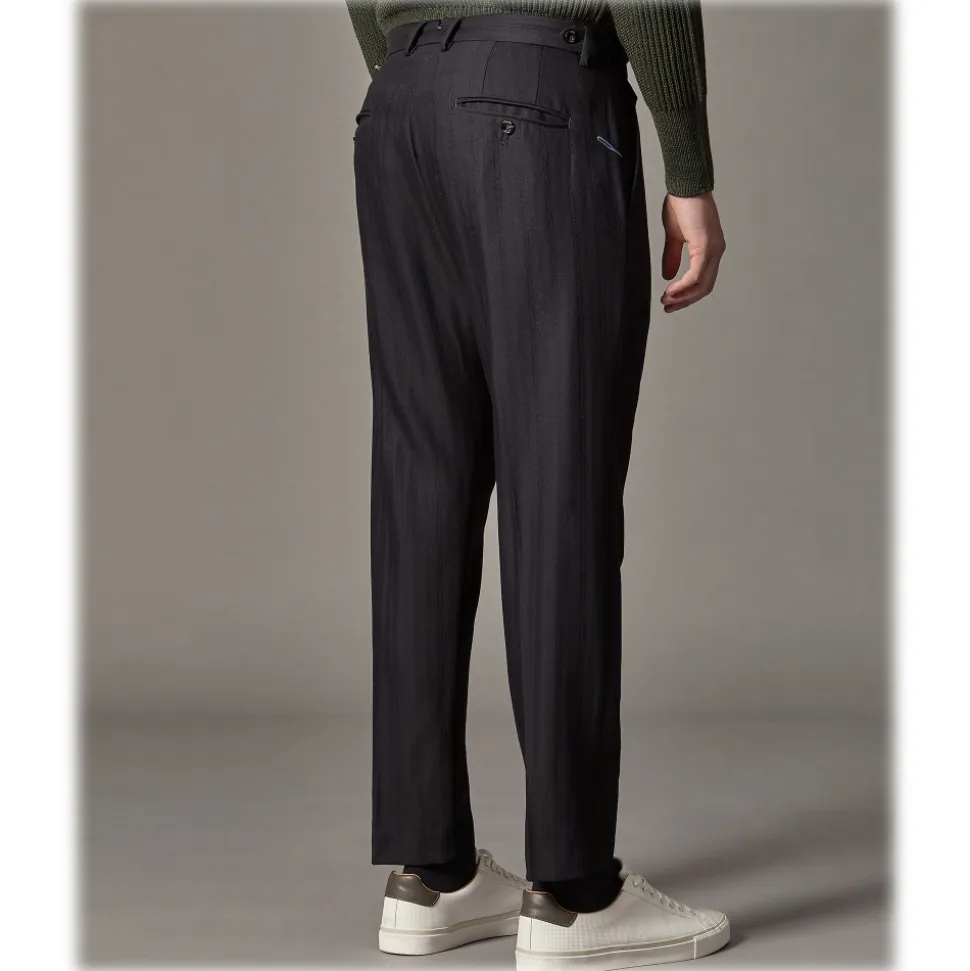 Cruna - Raval Trousers in Wool and Cotton - 623 - Night Blue - Handmade in Italy - Luxury High Quality Pants - Avvenice