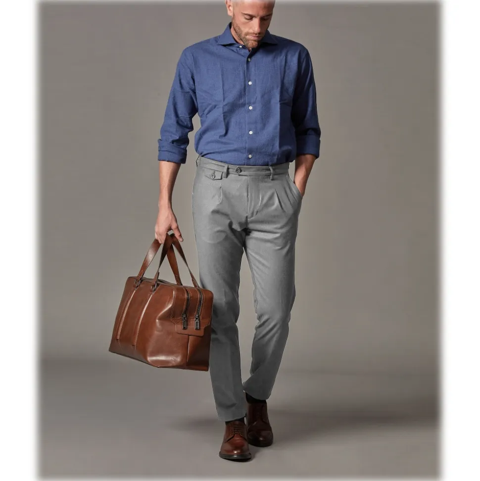 Cruna - Raval Trousers in Wool Flannel - 628 - Rock Gray - Handmade in Italy - Luxury High Quality Pants - Avvenice