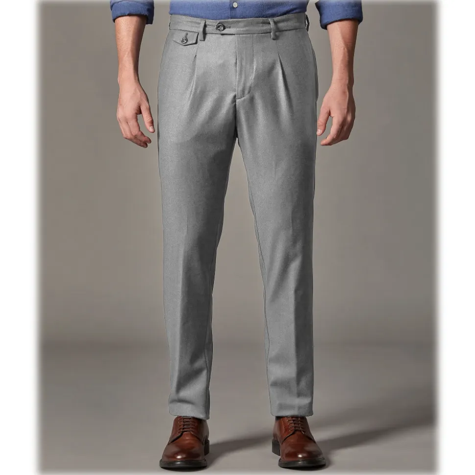 Cruna - Raval Trousers in Wool Flannel - 628 - Rock Gray - Handmade in Italy - Luxury High Quality Pants - Avvenice