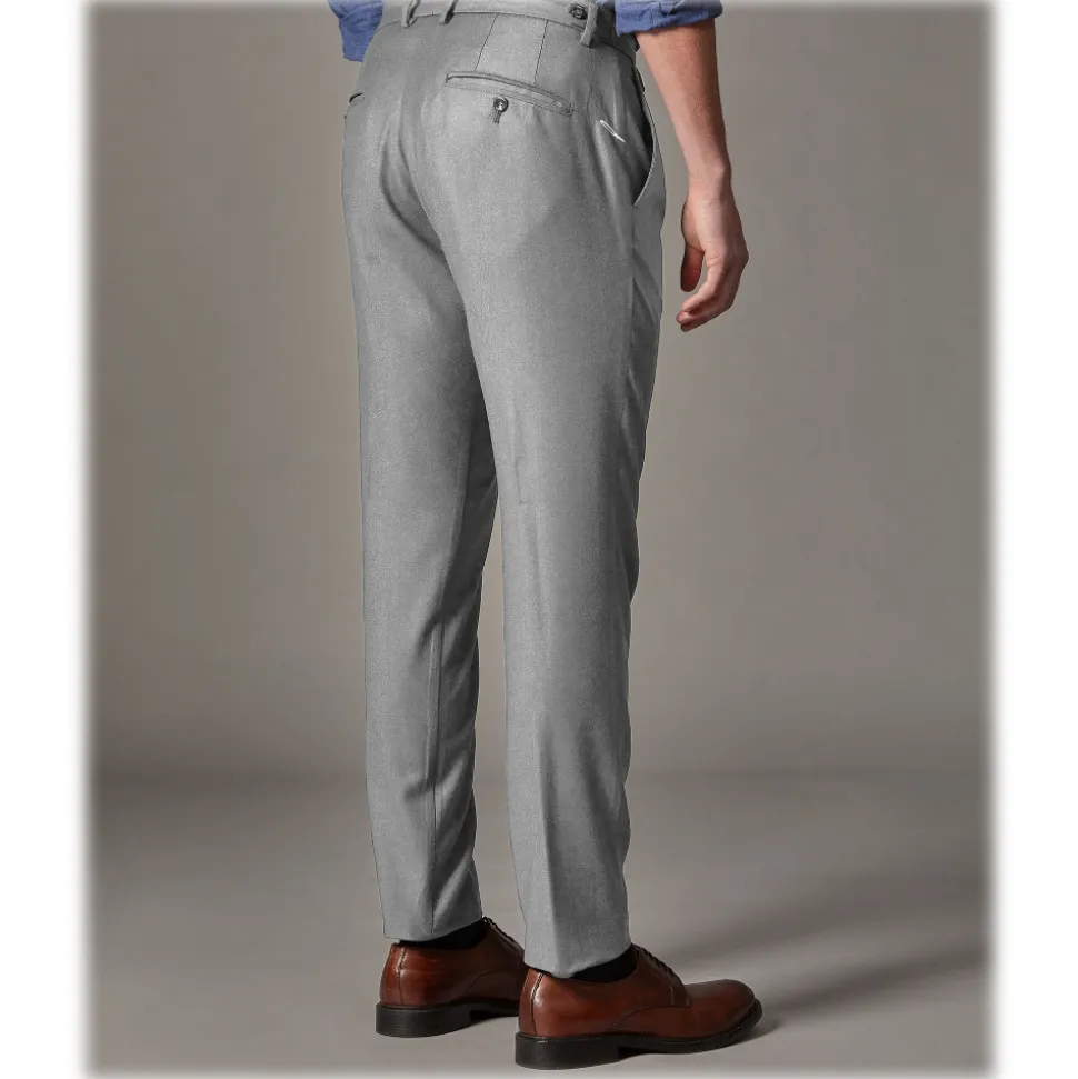 Cruna - Raval Trousers in Wool Flannel - 628 - Rock Gray - Handmade in Italy - Luxury High Quality Pants - Avvenice