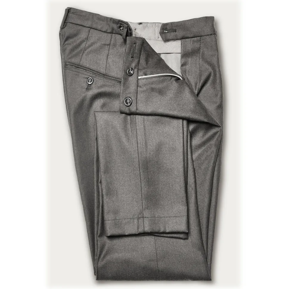 Cruna - Raval Trousers in Wool Flannel - 628 - Rock Gray - Handmade in Italy - Luxury High Quality Pants - Avvenice