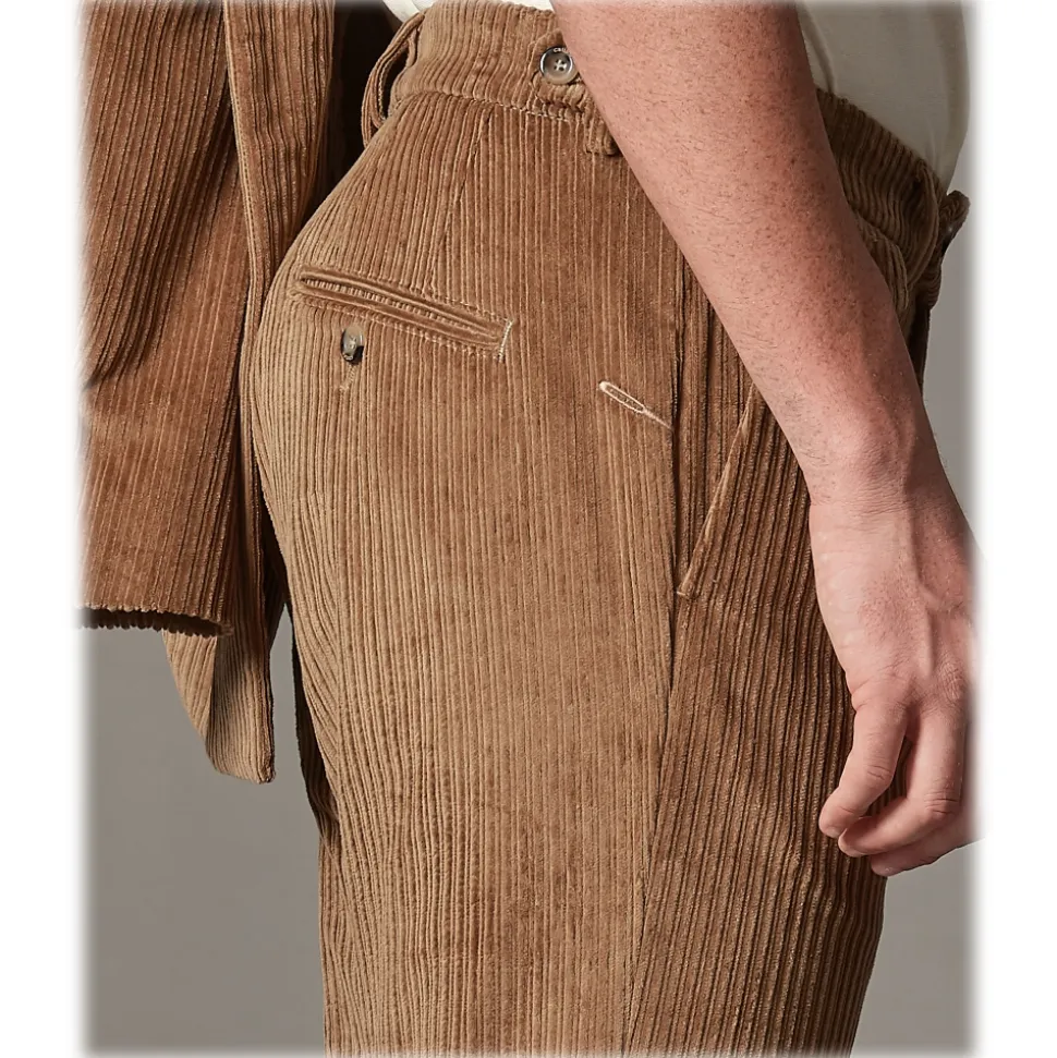 Cruna - Raval Trousers in Corduroy - 611 - Cognac - Handmade in Italy - Luxury High Quality Pants - Avvenice